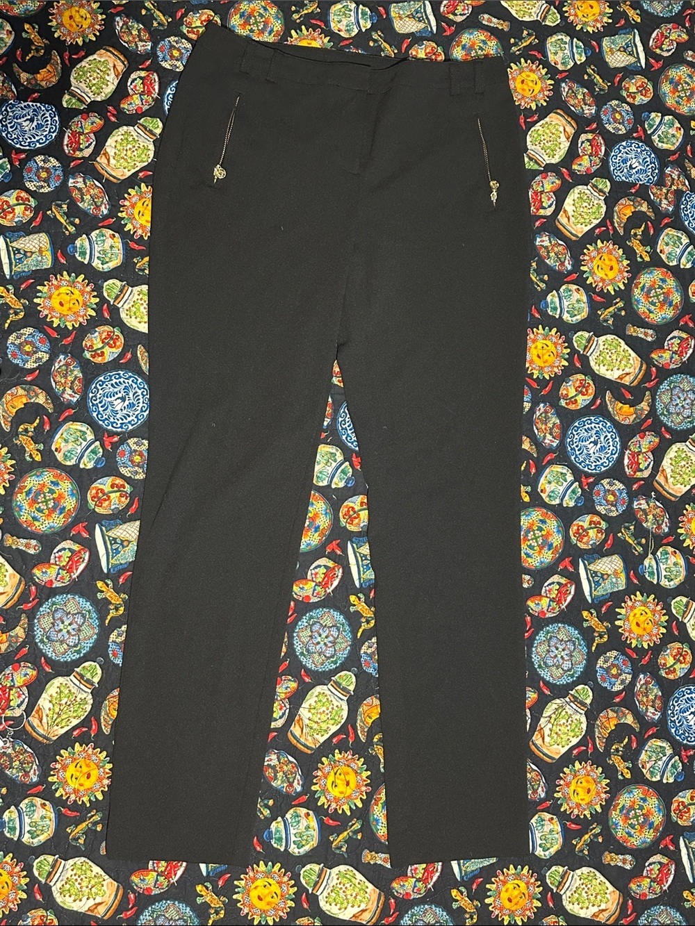 Black Straight Leg Women's Pants with Zip Pocket Details EUC